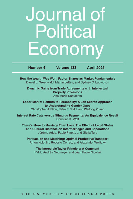 Link Preview: 
How the Wealth Was Won: Factor Shares as Market Fundamentals | Journal of Political Economy: Vol 133, No 4: Why does the stock market rise and fall? From 1989 to 2017, the real per capita value of corporate equity increased at a 7.2% annual rate. We estimate that 40% of this increase was attributable to a r...