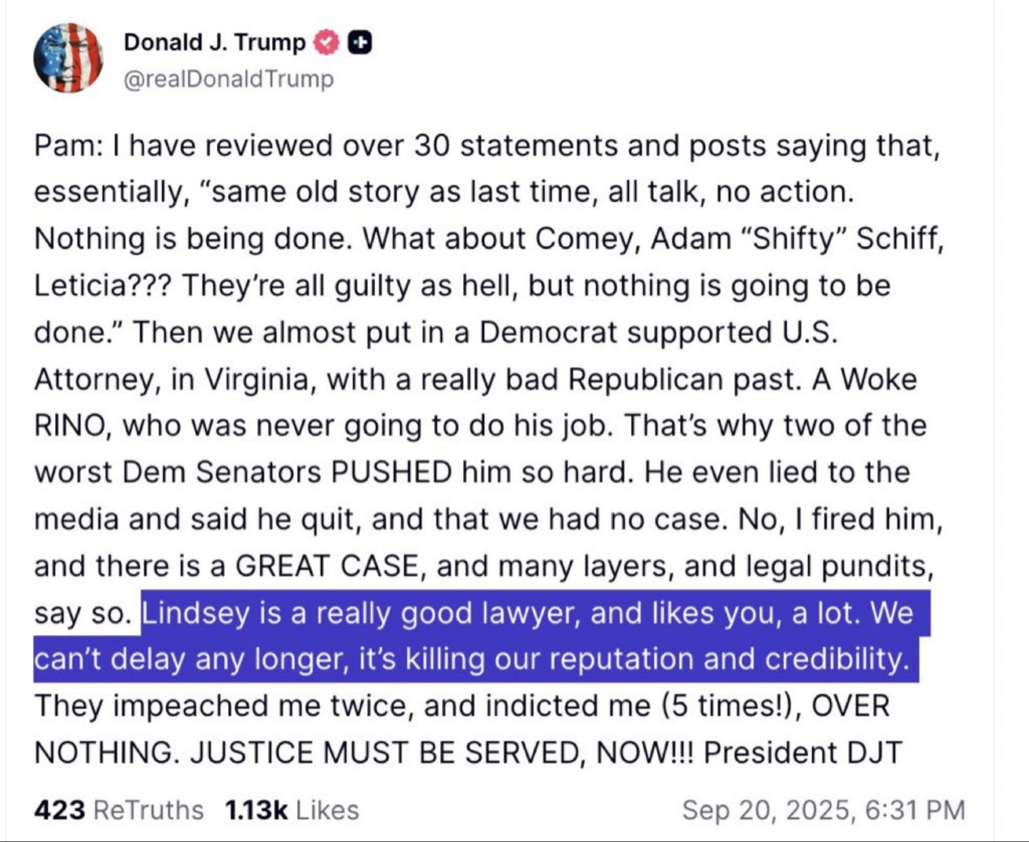 Link Preview: 
Richard Hanania (@RichardHanania): It just keeps getting more insane. 

Trump apparently tried to send a DM to Pam Bondi essentially telling her that his enemies need to be prosecuted. Instead he posted it on Truth Social, and it’s now...